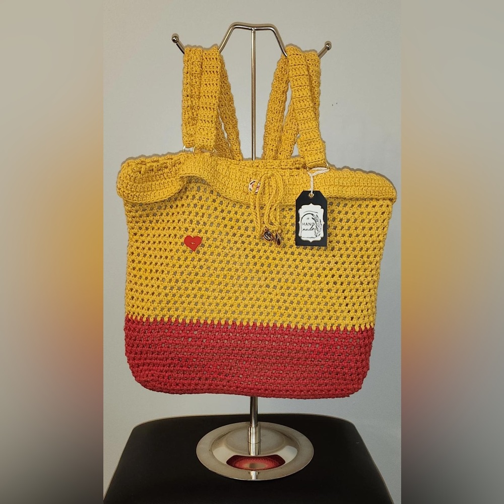 Large size red and yellow bag handmade
